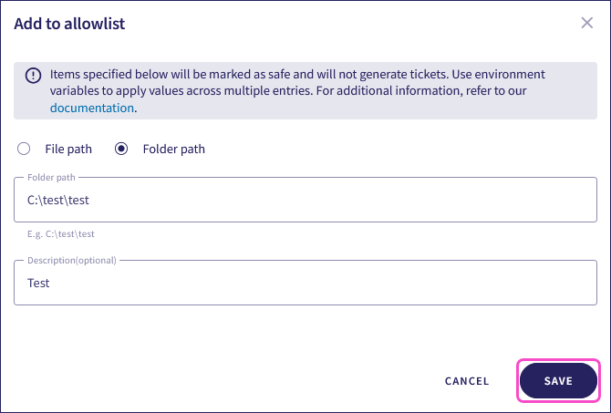 Add to allowlist dialog
