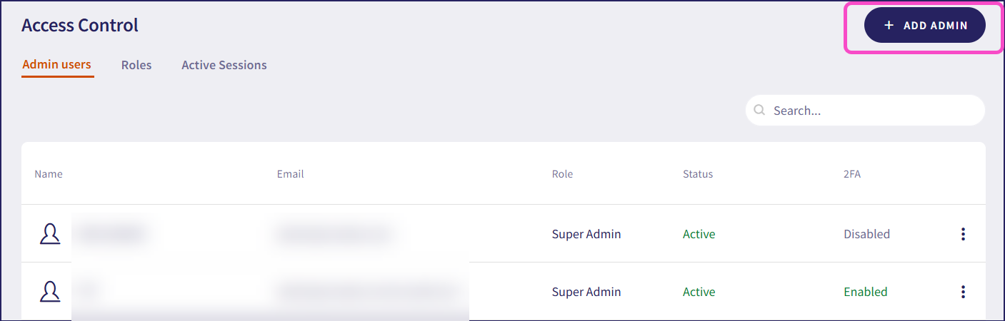 Add admin user button
