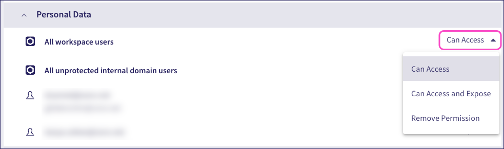 Permission setting edit menu