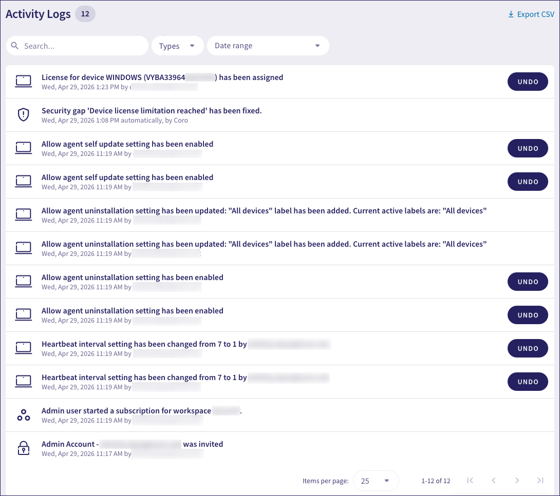 The Activity log
