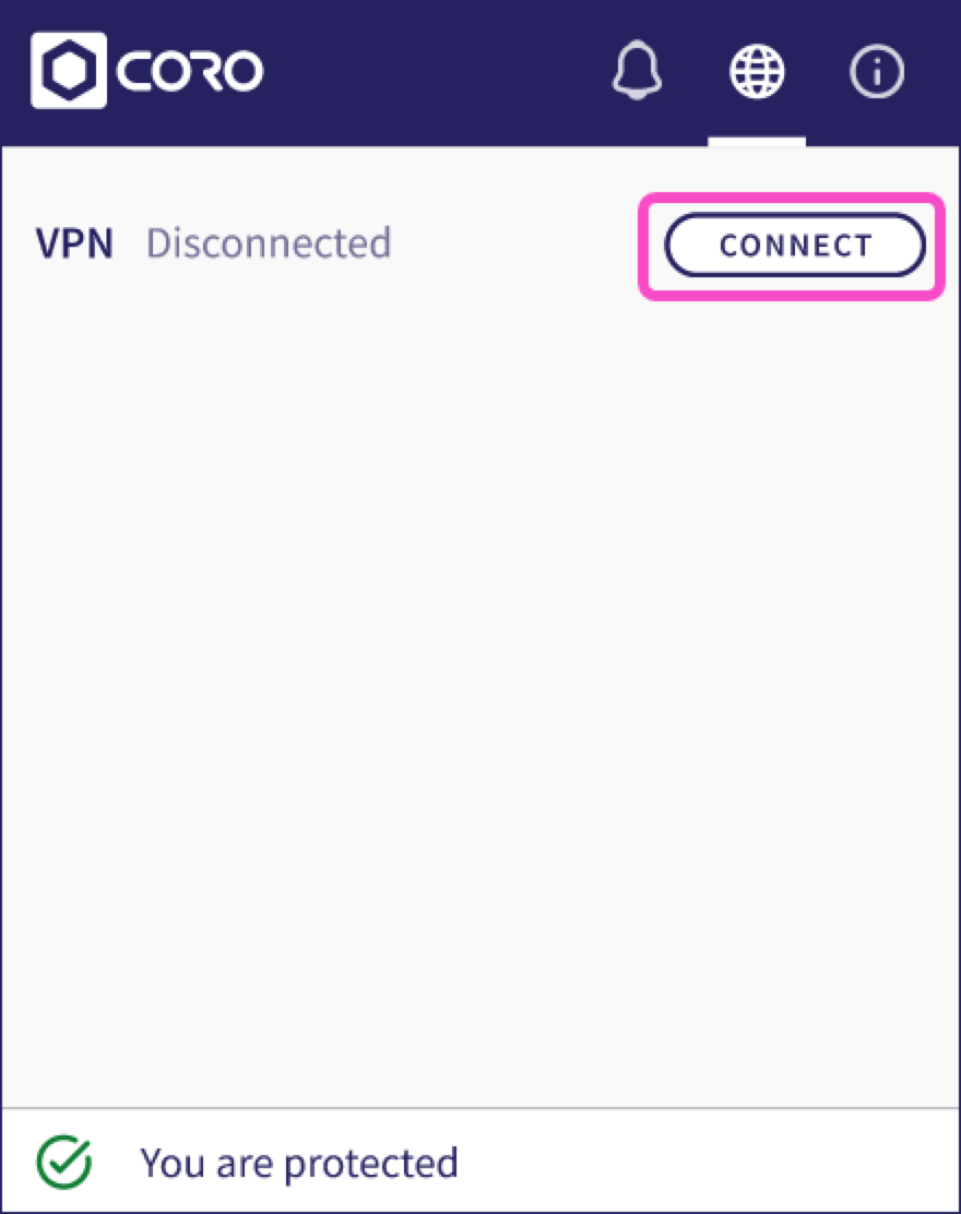 VPN disconnected with option to connect