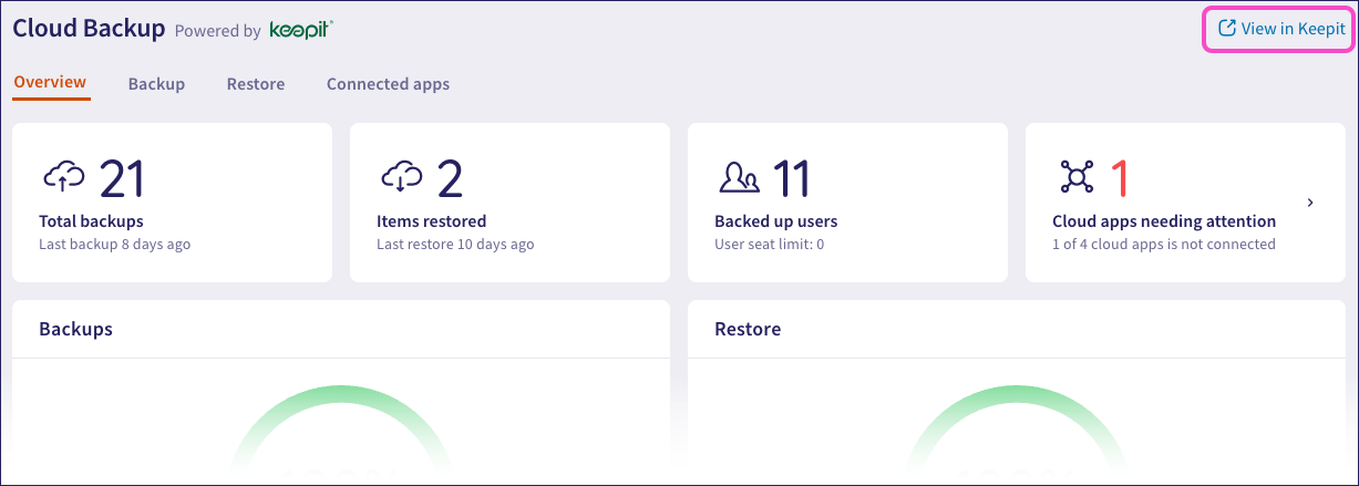 Keepit dashboard link