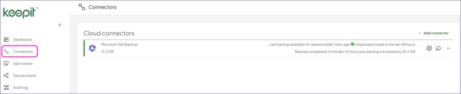 Cloud app connectors in the Keepit console