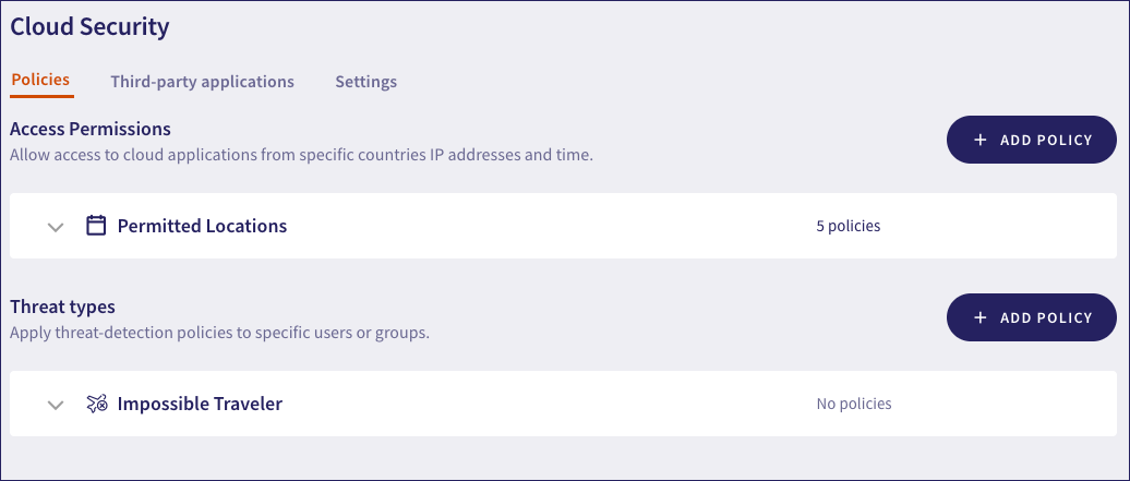 Cloud Security Policies tab