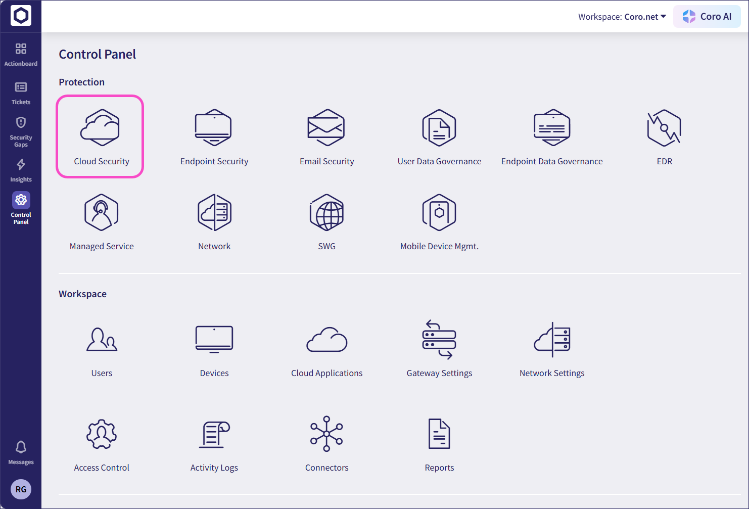 Cloud Security icon in the Control Panel
