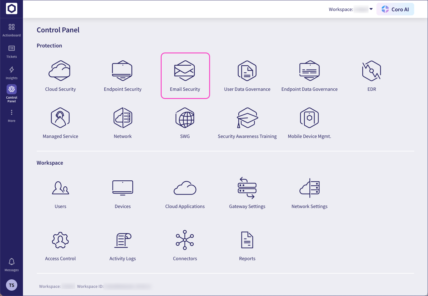 Control Panel Email Security icon
