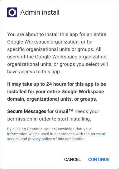 Admin install terms of service