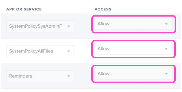 JAMF Pro app or service access