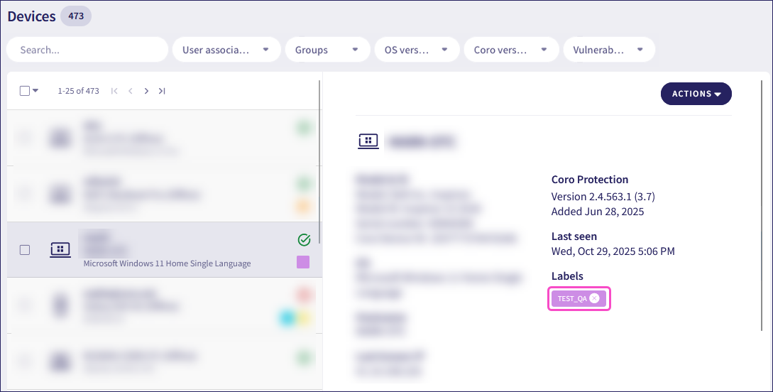 Devices page for removal