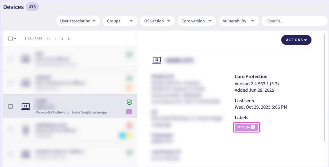 Devices page for removal