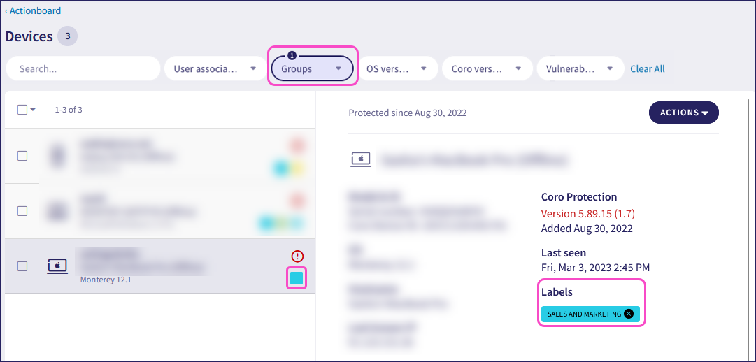 Devices with label