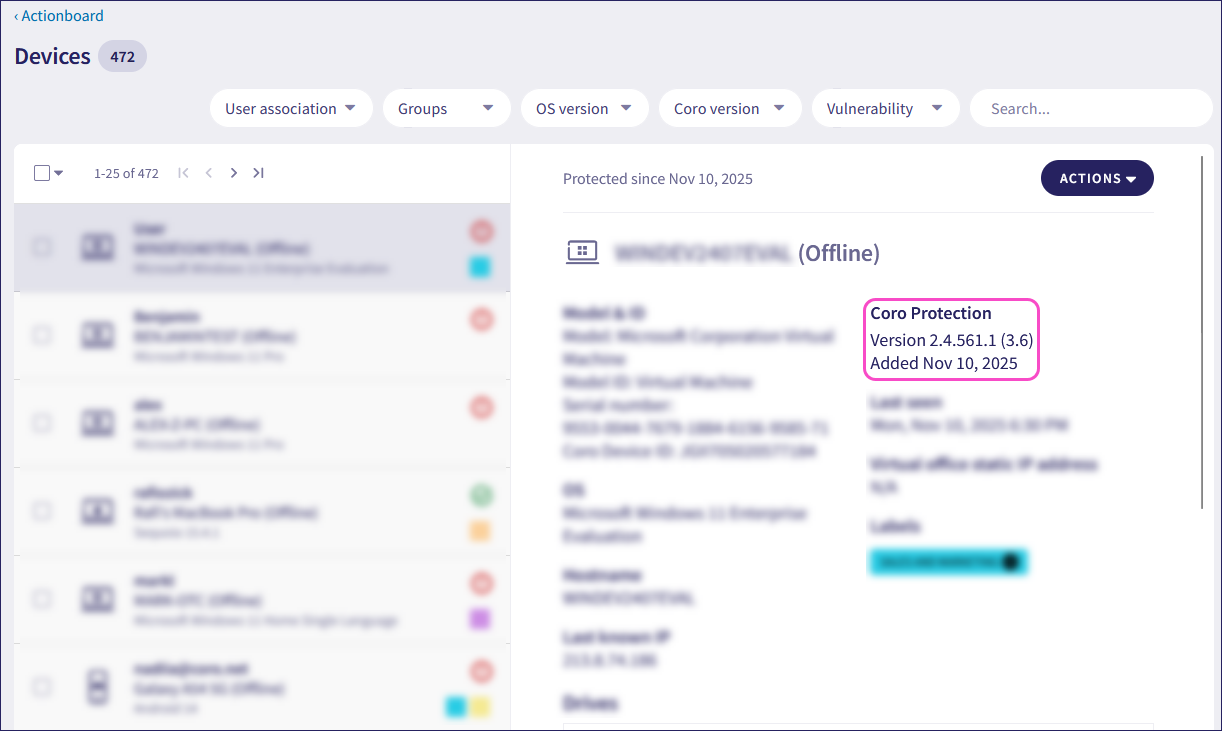 View Coro Agent version