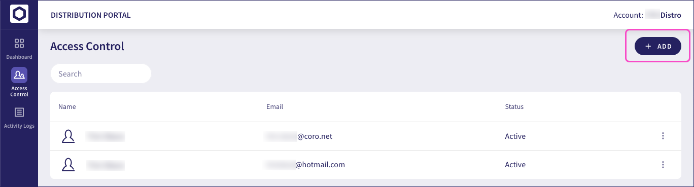 Access control add new user button