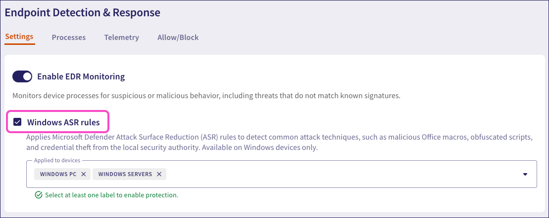 Enable Windows ASR rules detection