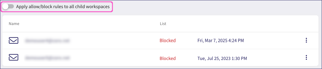 Apply allow/block rules to all child workspaces