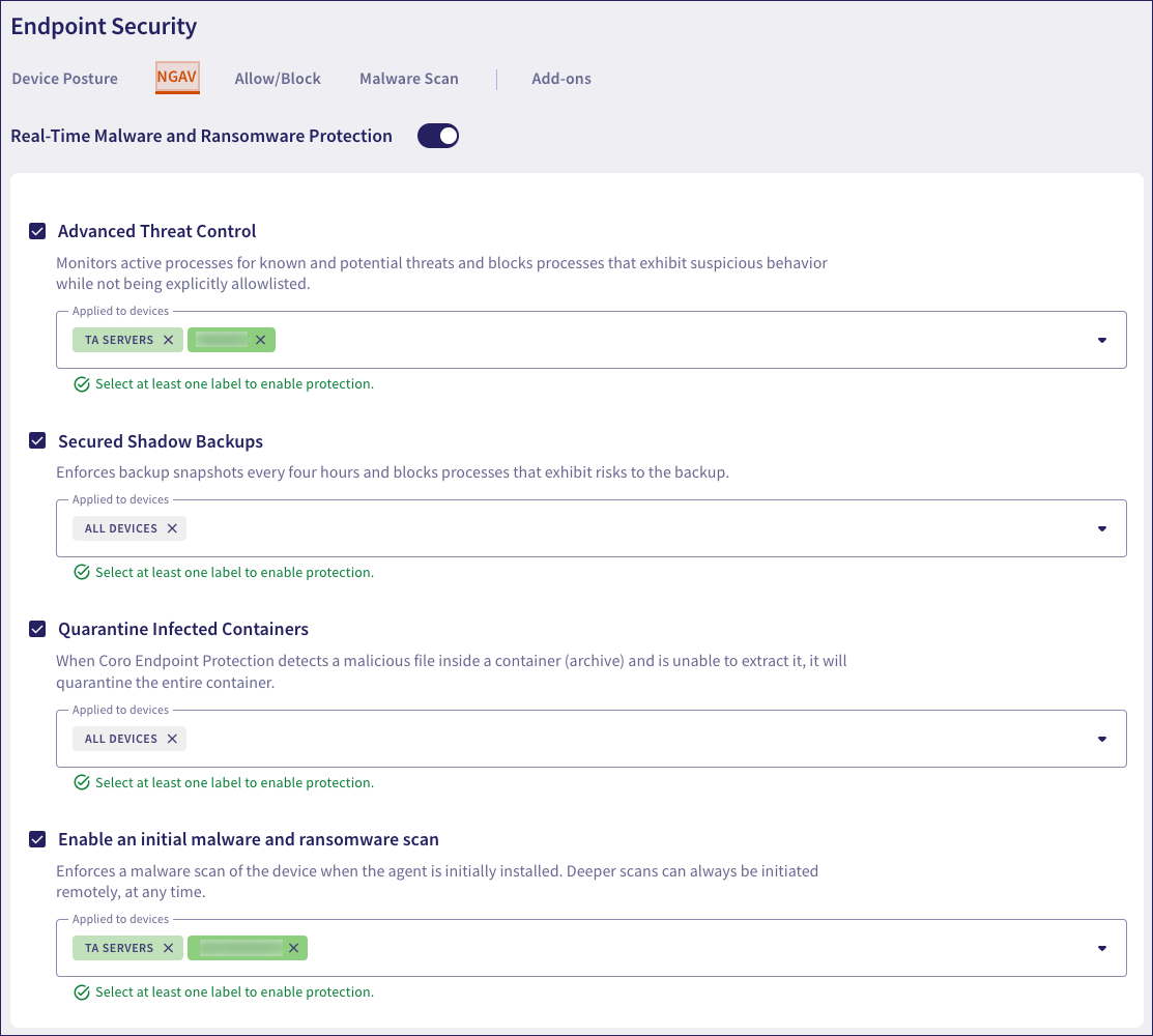 Endpoint monitoring settings