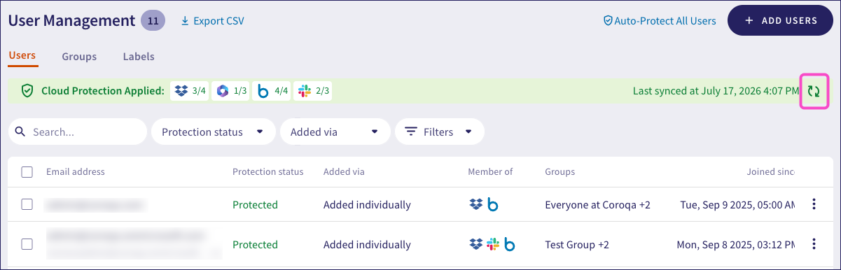 User Management page