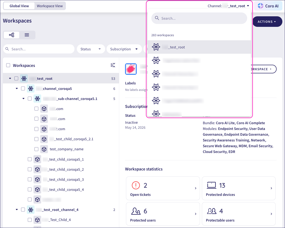 Global view MSP channel switcher