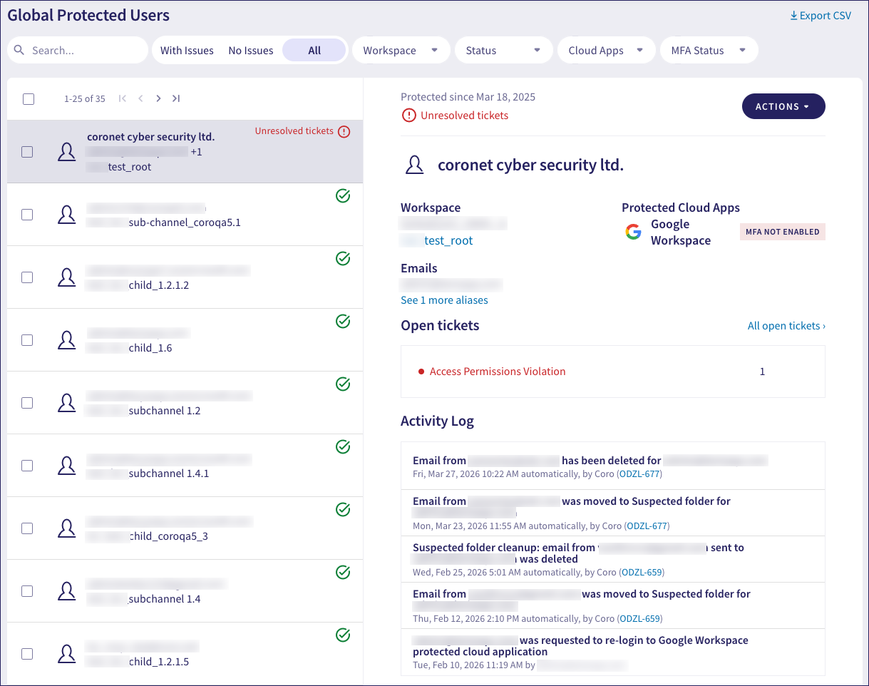 Global protected users view
