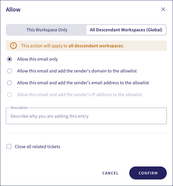 Allow dialog - all descendant workspaces
