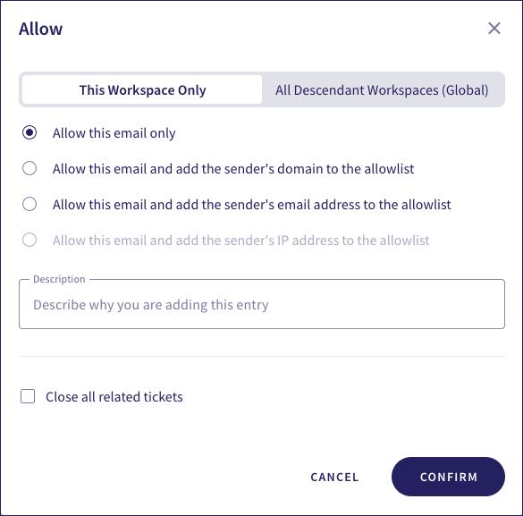 Allow dialog - local workspace only