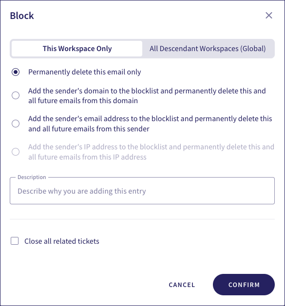 Block dialog - local workspace only