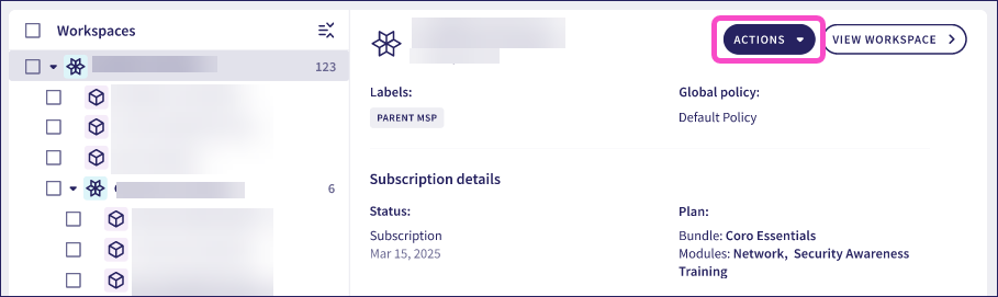 Hierarchy view actions