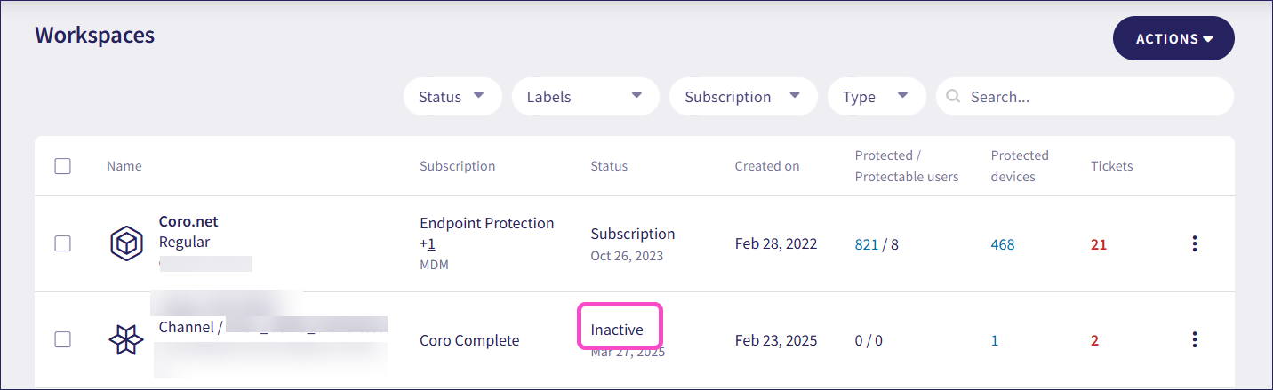 Active workspace subscription