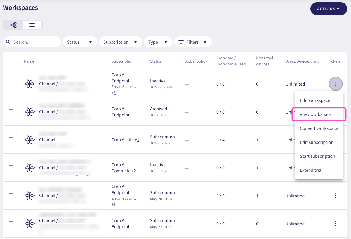 List view view workspace