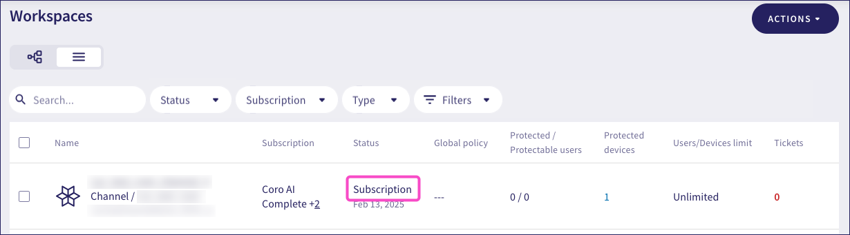 Active workspace subscription