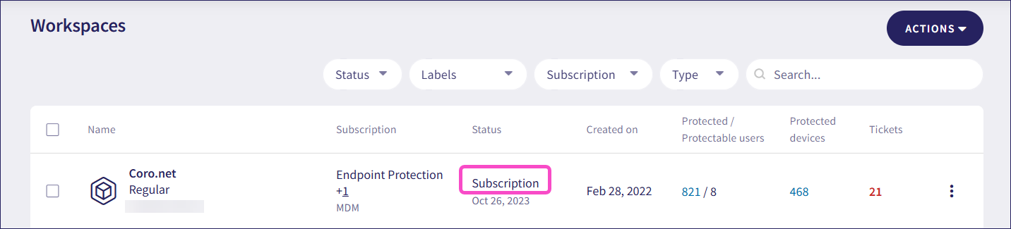 Active workspace subscription