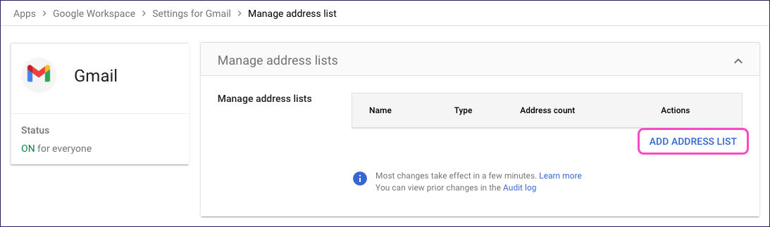Gmail - Adding a new address list
