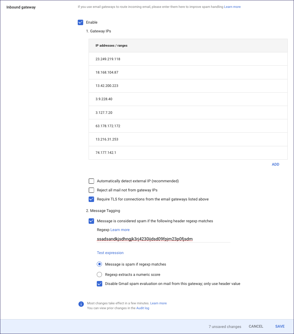 Gmail - Inbound gateway settings page