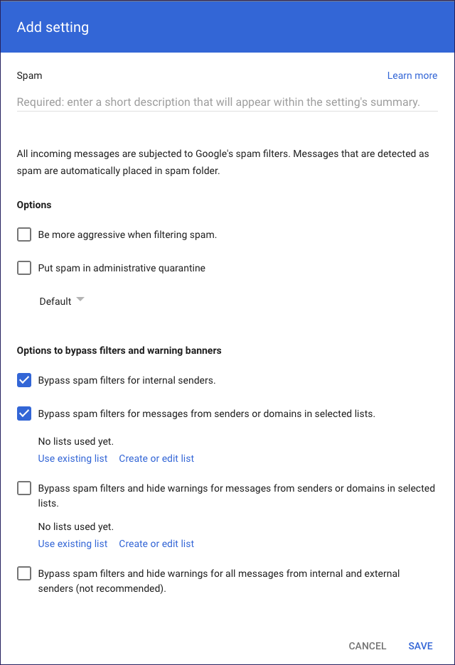 Gmail - Spam - Add setting dialog