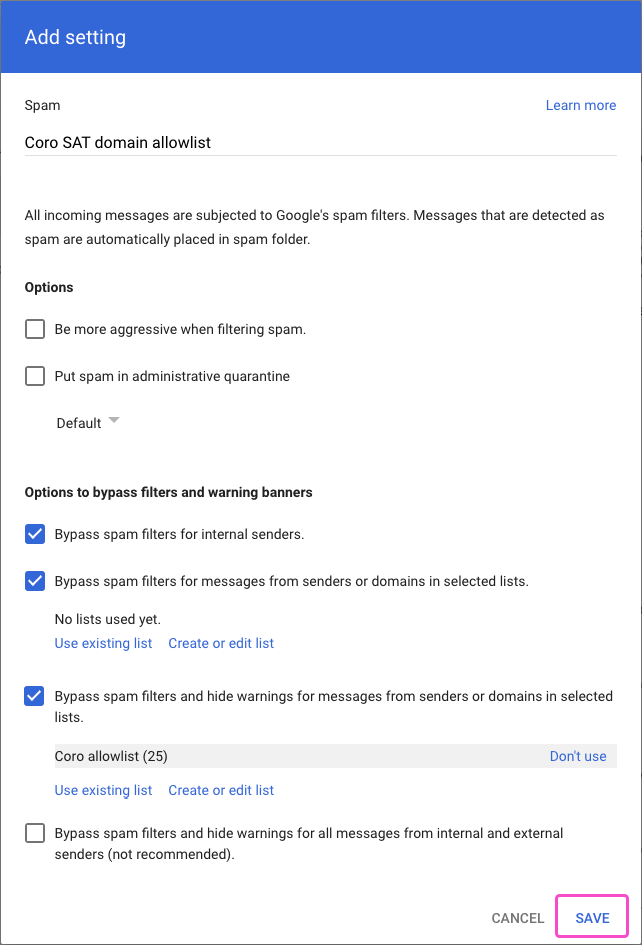 Gmail - save the configured spam rule
