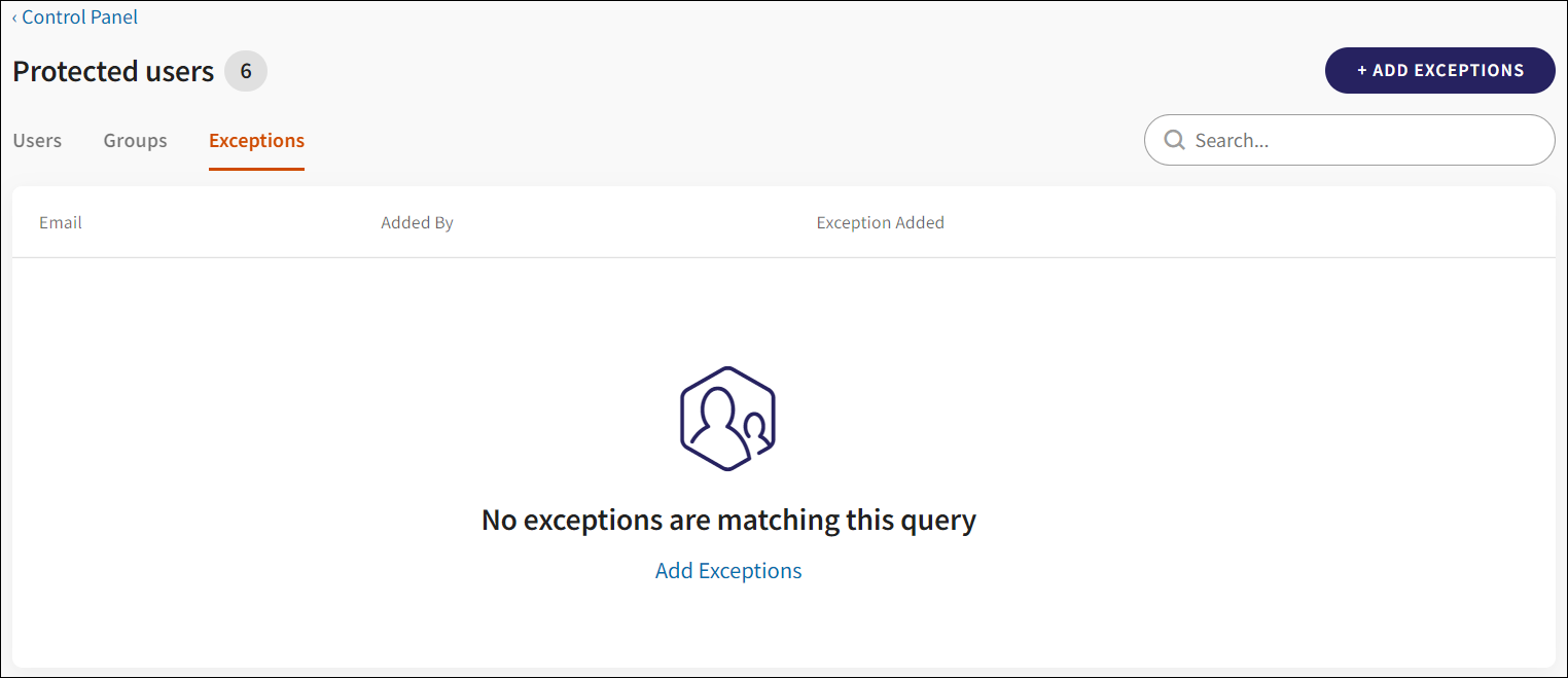 Exceptions tab