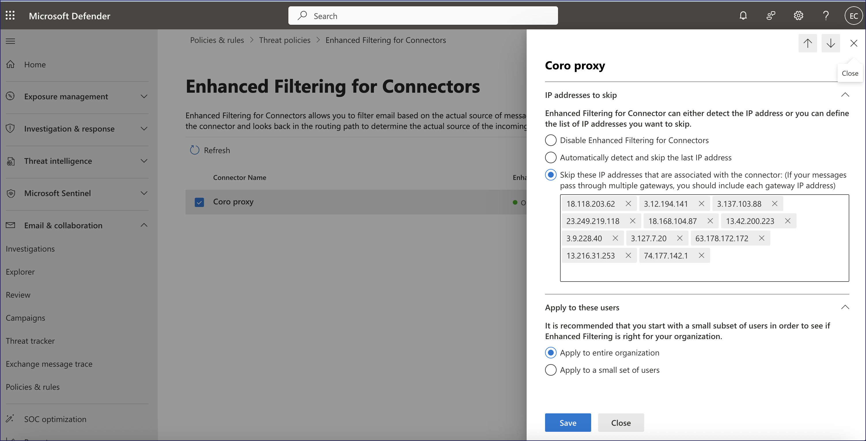Selecting the Coro Inbound Gateway connector