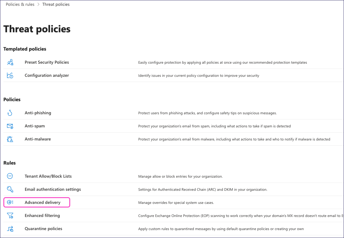 Microsoft Defender - Threat policies