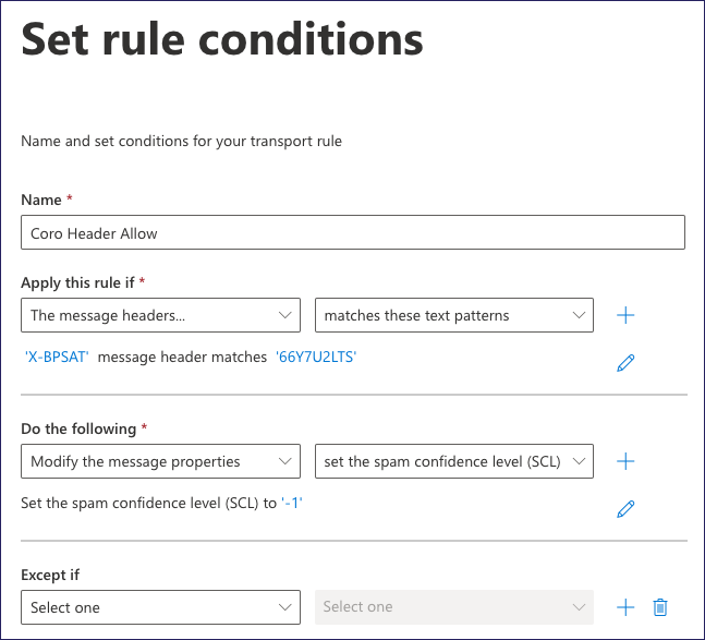 New transport rule dialog - Set rule conditions