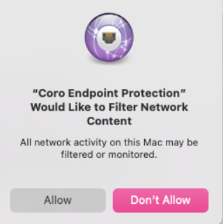 Filter Network Content confirmation dialog
