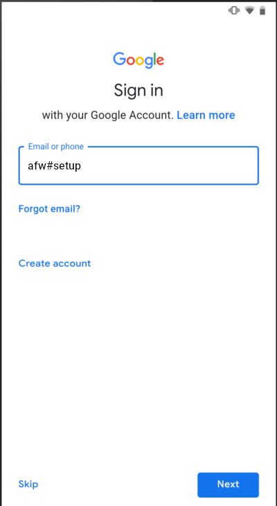 Signing in with afw#setup