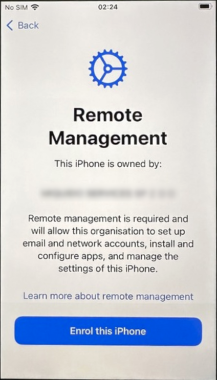 Enrolling an iPhone for remote management