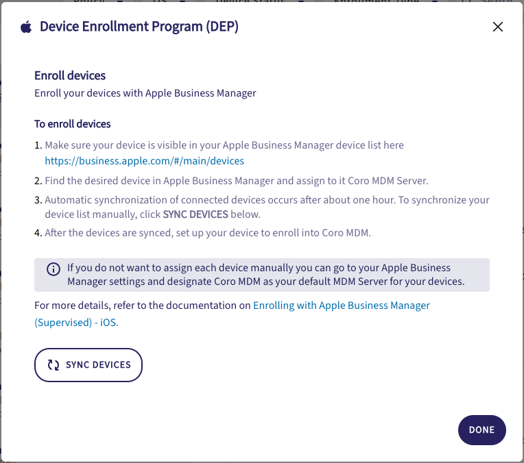 Enroll new iOS device dialog