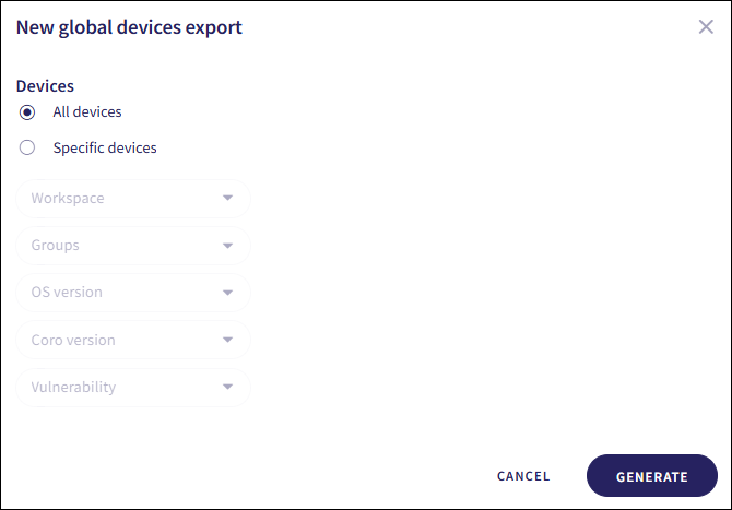 Global device export dialog