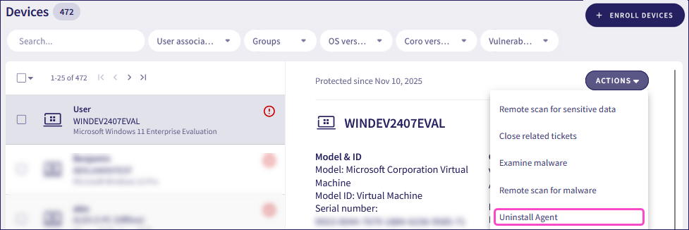 Agent uninstall single device