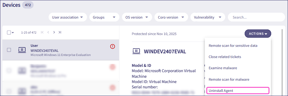 Agent uninstall single device