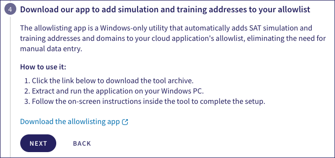 SAT activate dialog step 4 - download the allowlisting app