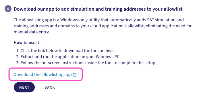SAT allowlisting app download link