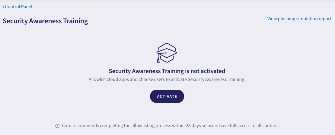 Security Awareness Training config page