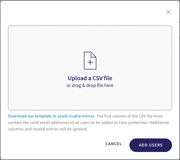 Upload a CSV file dialog
